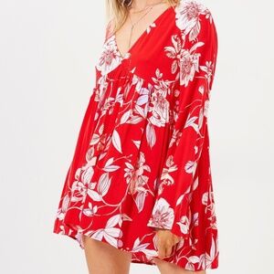 Free People Bella Tunic Women Small Floral Print Empire Waist Long Fluted Sleeve